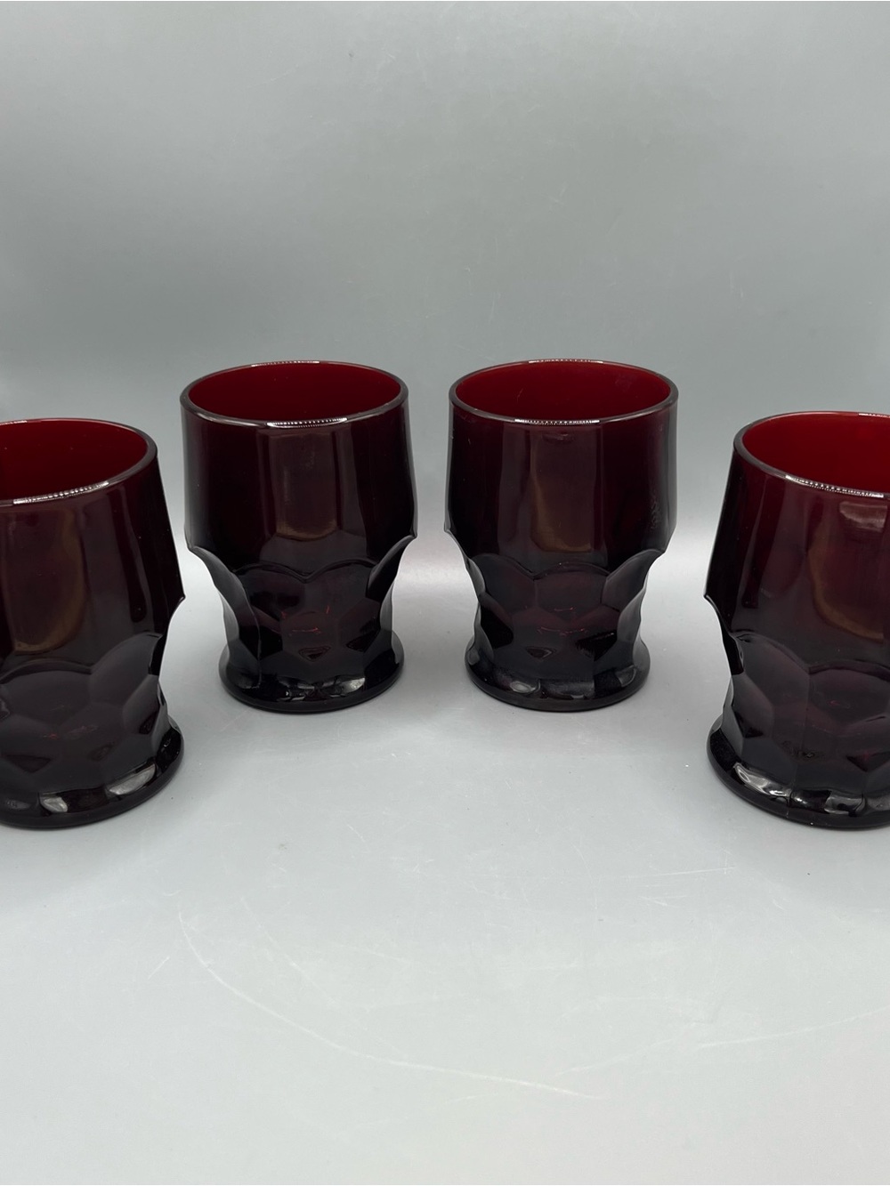 Set of 4 Vintage Anchor Hocking Ruby Red Georgian Honeycomb Tumblers 3.5”